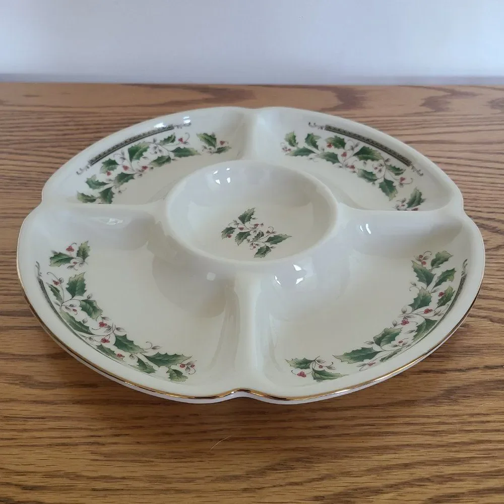 Vintage Royal Limited Holly Holiday Five Part Relish Appetizer Tray Christmas